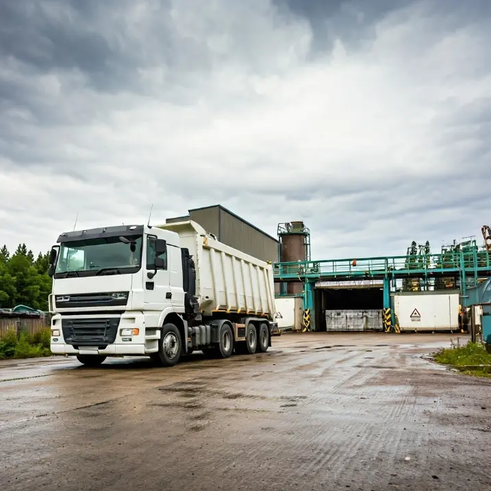 camion bianco adibito a trasporto per smaltimento di rifiuti speciali all'interno di un'area autorizzata