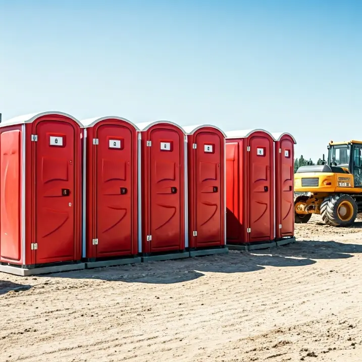 wc chimici rossi posizionati in un cantiere