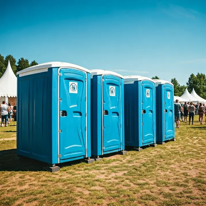wc chimici blu all'interno di un festival