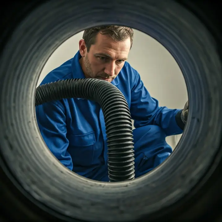 operaio di autospurghi che mostra una tubazione