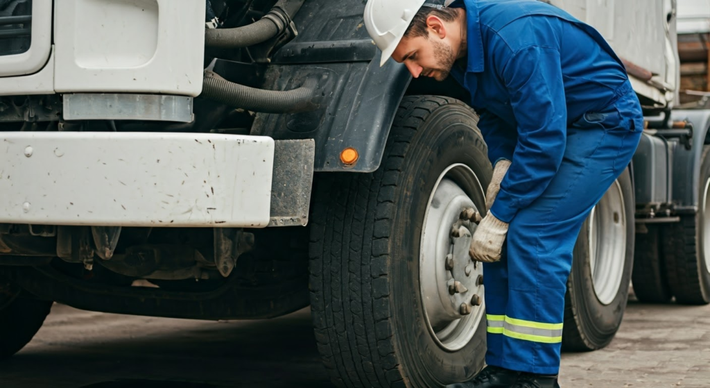 operaio di servizio autospurghi in fianco al camion