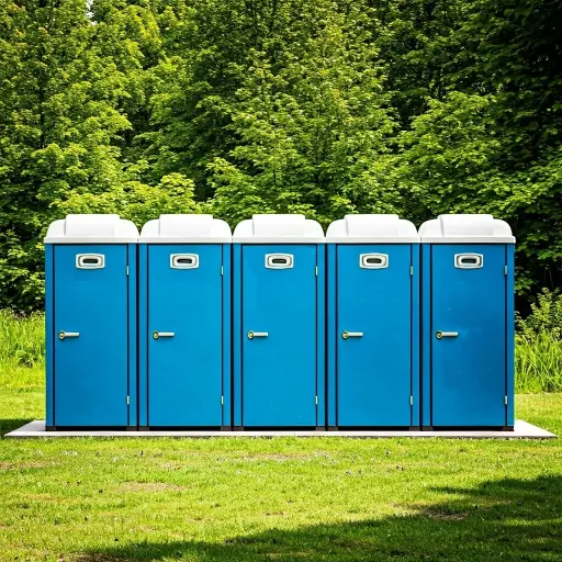 wc chimici blu posizionati in un prato