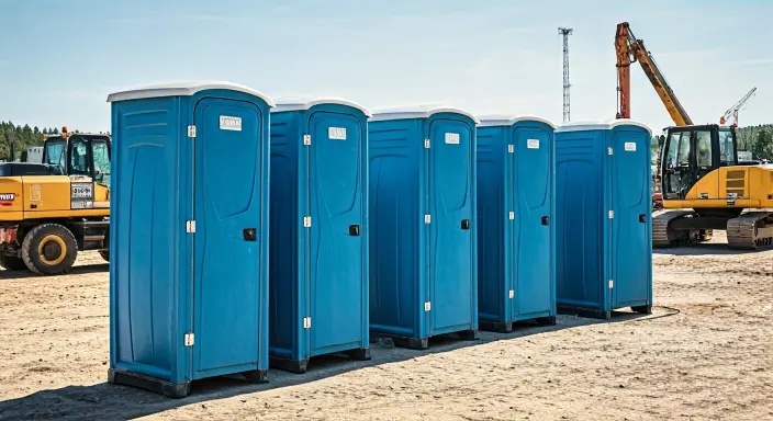 wc chimici blu posizionati in un cantiere