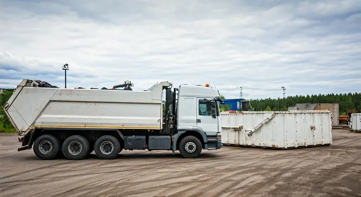 camion bianco adibito a trasporto per smaltimento di rifiuti speciali all'interno di un'area autorizzata